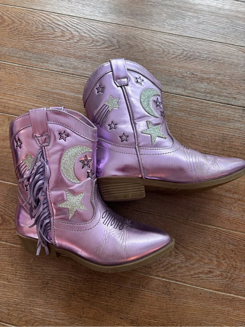 Tucker + Tate Metallic Lilac Cowboy Boots with Star, Moon & Fringe